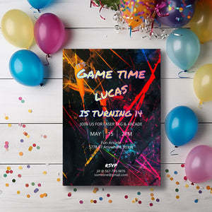 Arcade and Laser Tag party Invitation-Editable Template-Evite-Printable - Kids party-Teenage Party-Neon Party-Glow Arcade