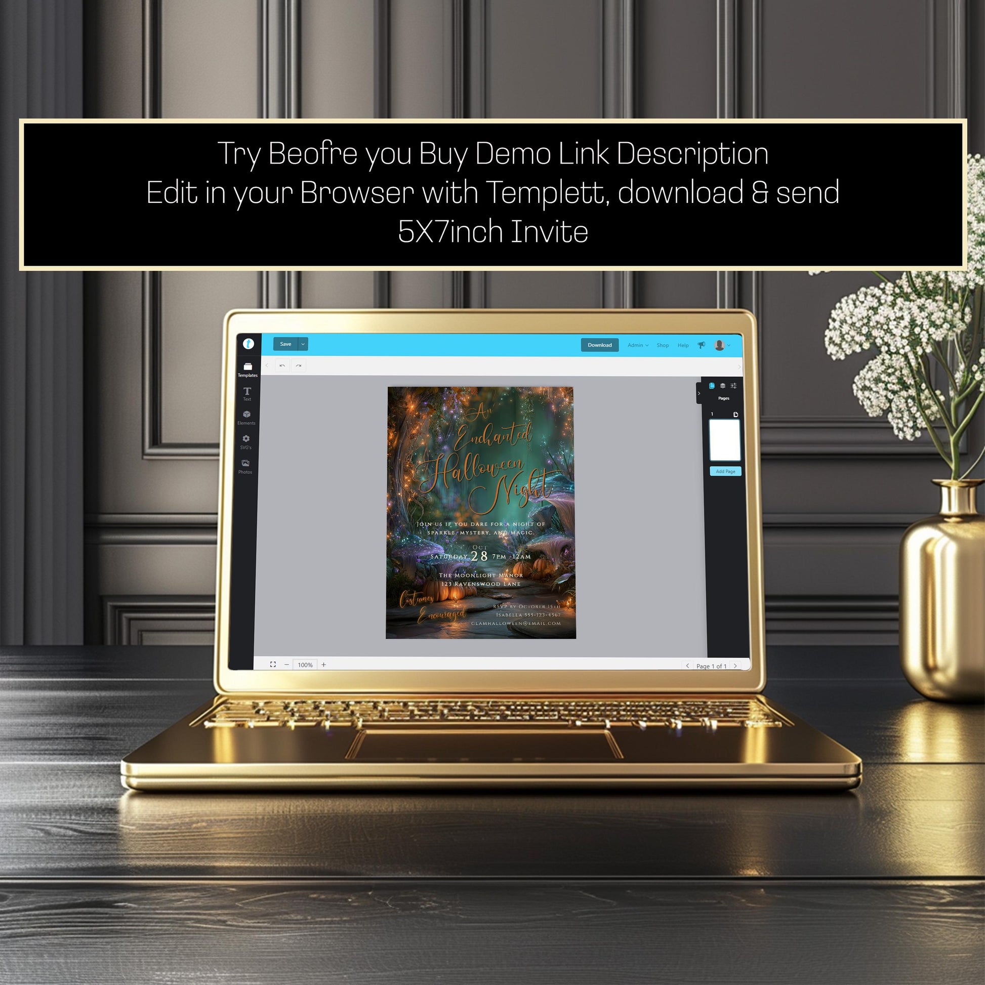 Halloween Party Invitation – Editable Pumpkin Template | Glam Enchanted Forest Invite