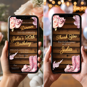 Pink Cowgirl Birthday Invitation: Rustic Western Mobile Invite