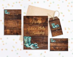 Turquoise Cowgirl Birthday Invitation Bundle | Rustic Western Editable Templates