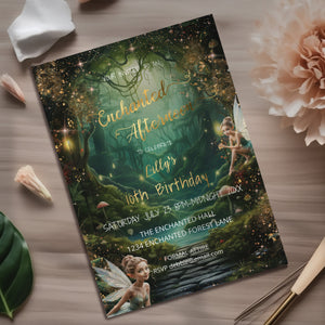 Emerald Green Enchanted Forest Birthday Invitation – Green & Gold Editable Template