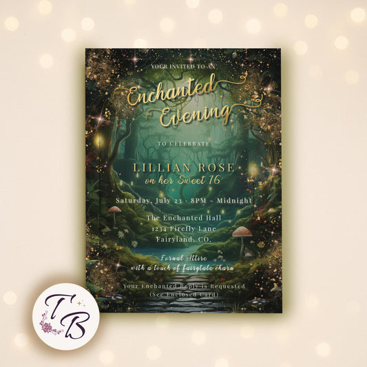 Sweet 16 Invitation - Enchanted Forest Digital Party Invite | Editable Template