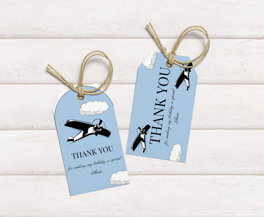 Airplane Thank You Card | Editable Vintage Pilot Party Template