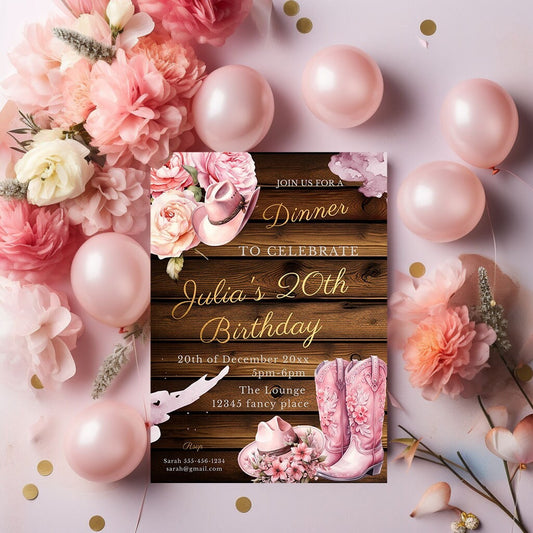 Pink Cowgirl Birthday Invitation: Rustic Western Theme (5x7 Printable)