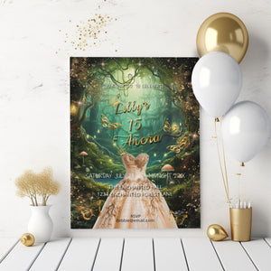 Enchanted Forest Quinceañera Invitation | Fairytale Garden 5x7 Editable Template | Magical Digital Download