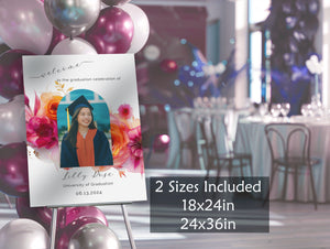 Pink Orange Graduation Welcome sign-High School Grad-College Graduation-University Grad Poster-Class of 2024-Editable Photo Arch-Florals