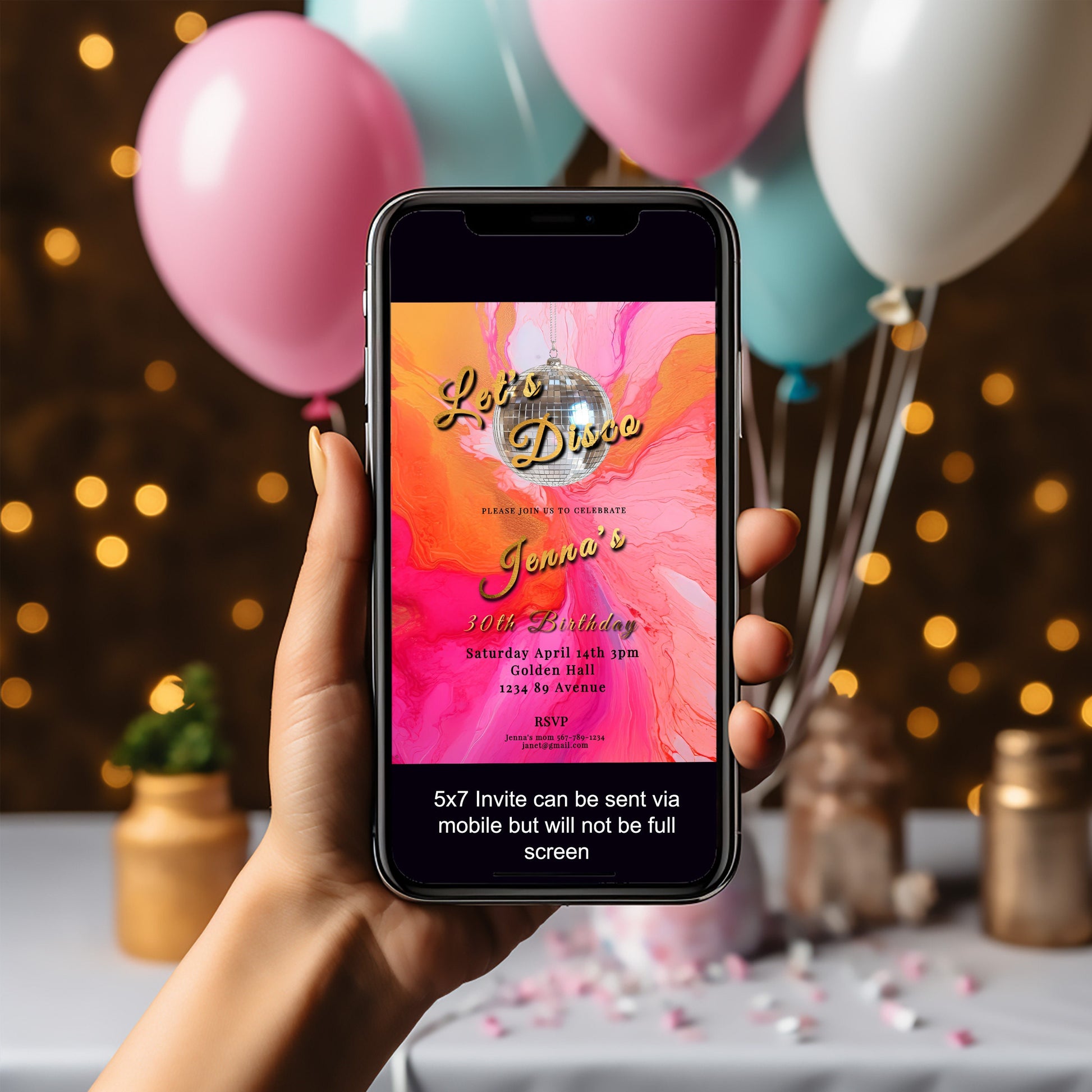 Retro Disco Birthday Invitation: Hot Pink, Orange, and Gold (Printable)