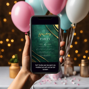 Emerald Green and Gold Christmas Holiday Party Invite 5x7 - Instant Download,  Formal party invitation