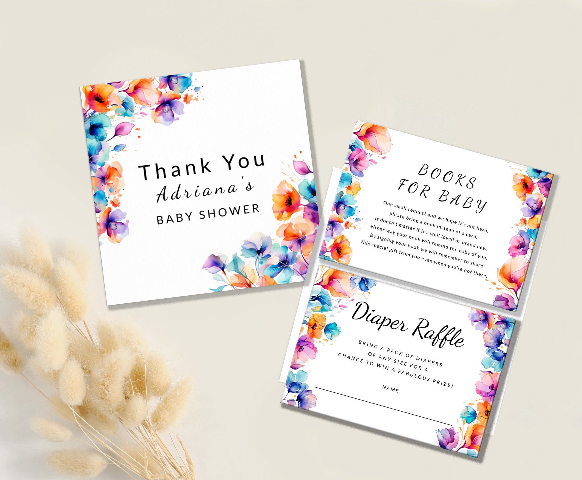 Baby Shower Invitation | Boho Baby Shower Invite With Editable Template & Matching Cards Bundle