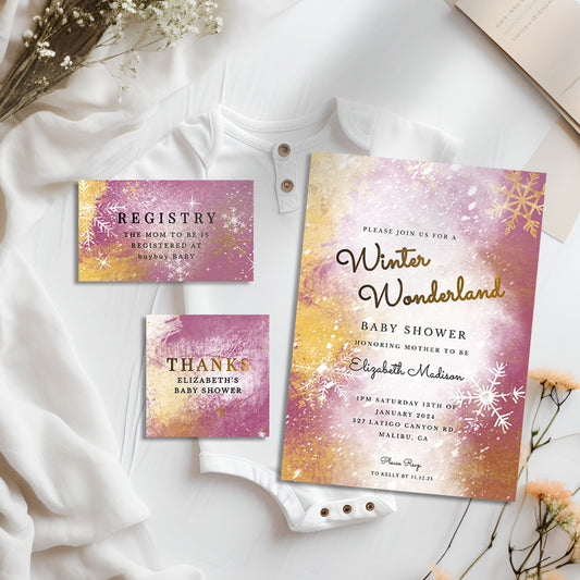 Winter Wonderland Baby Shower Invitation: Pink Snowflake Design (Digital Download)