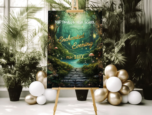Enchanted Forest Prom Sign – Editable Welcome Sign With Gold Foil Lettering