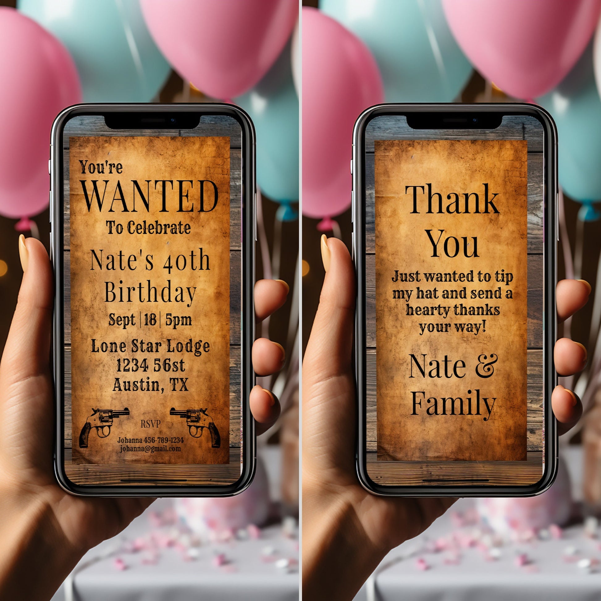 Editable Western Birthday Invitation Bundle | Wanted Poster, Cowboy Party (Adult)