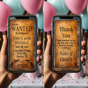 Editable Western Birthday Invitation Bundle | Wanted Poster, Cowboy Party (Adult)