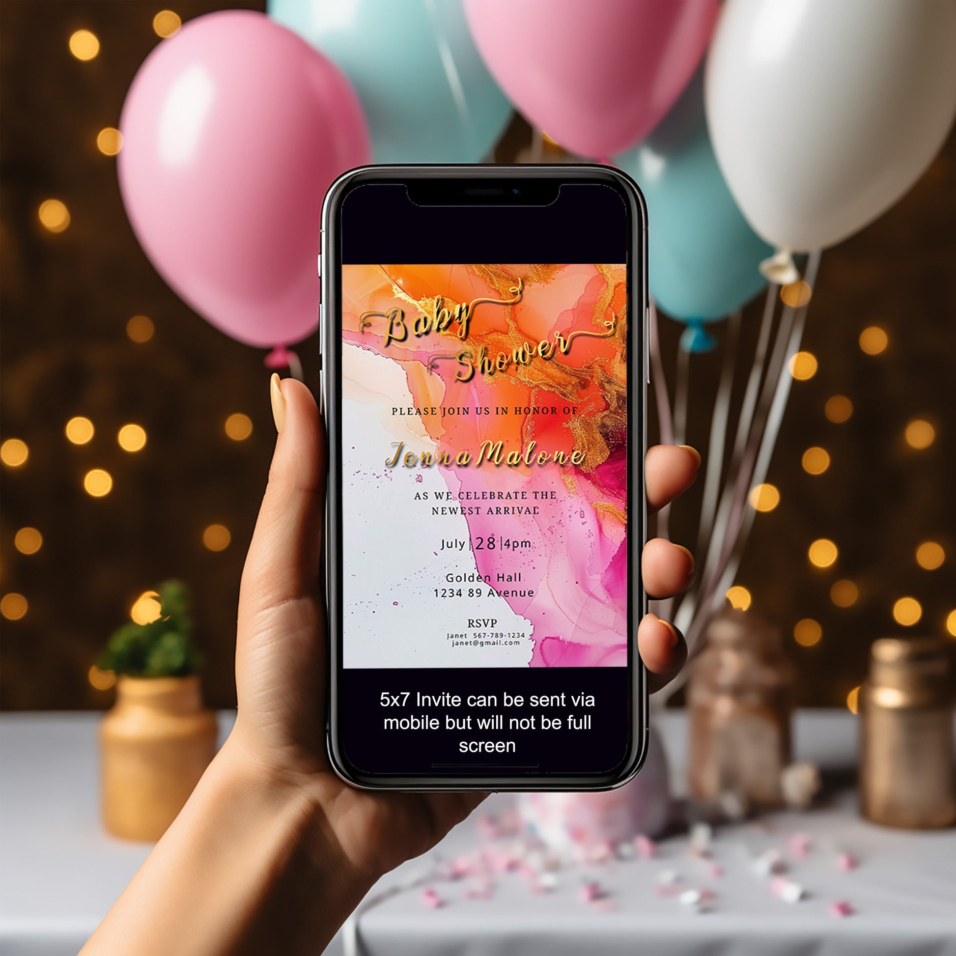 Hot Pink Floral Baby Shower Invitation – Alcohol Ink Editable Template