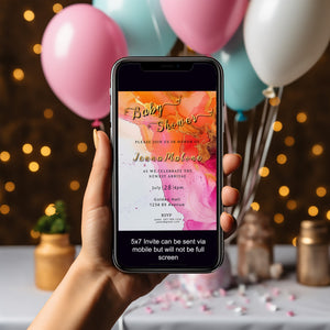 Hot Pink Floral Baby Shower Invitation – Alcohol Ink Editable Template