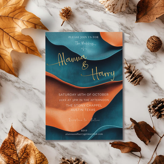 Terracotta and Teal Wedding invitation template-Teal Floral Invite-Editable-Evite-Printable-Elegant theme