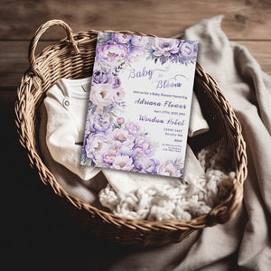 Lavender Floral Baby Shower Invitation: Editable Template (Digital Download)