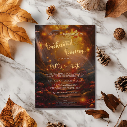 Fall Forest Wedding Invitation | Enchanted Garden 5x7 Editable Template | Autumn Woodland Theme