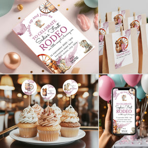 Editable Girl's 1st Rodeo Birthday Invitation Bundle | Western Cowgirl Party Templates