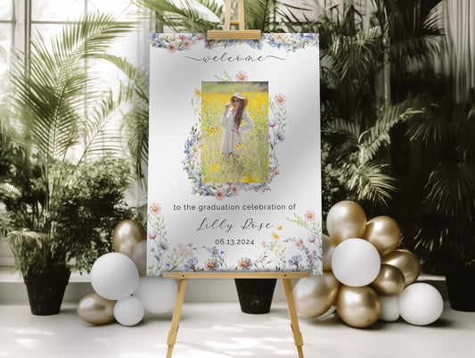 Wildflower Graduation Welcome Sign – Editable Floral Poster Template