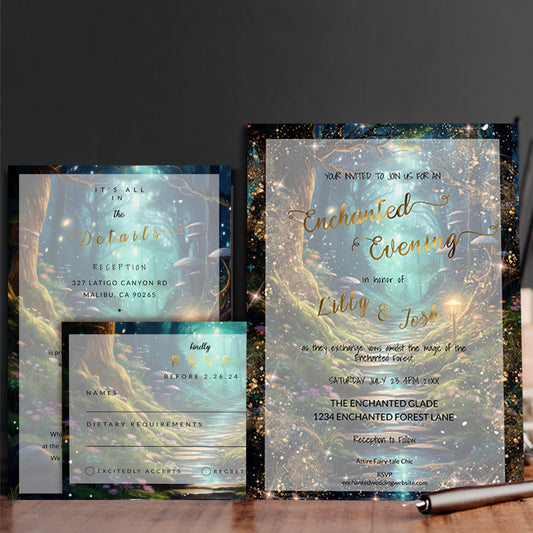 Enchanted Forest Wedding Invitation Suite Template Bundle | Fairytale Editable Digital Stationary | Luxury Woodland Evite