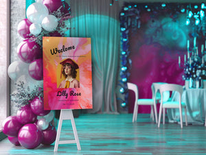 Groovy Retro Graduation Welcome Sign | Hot Pink Orange | Photo Arch | 18×24 / 24×36 | Editable Template