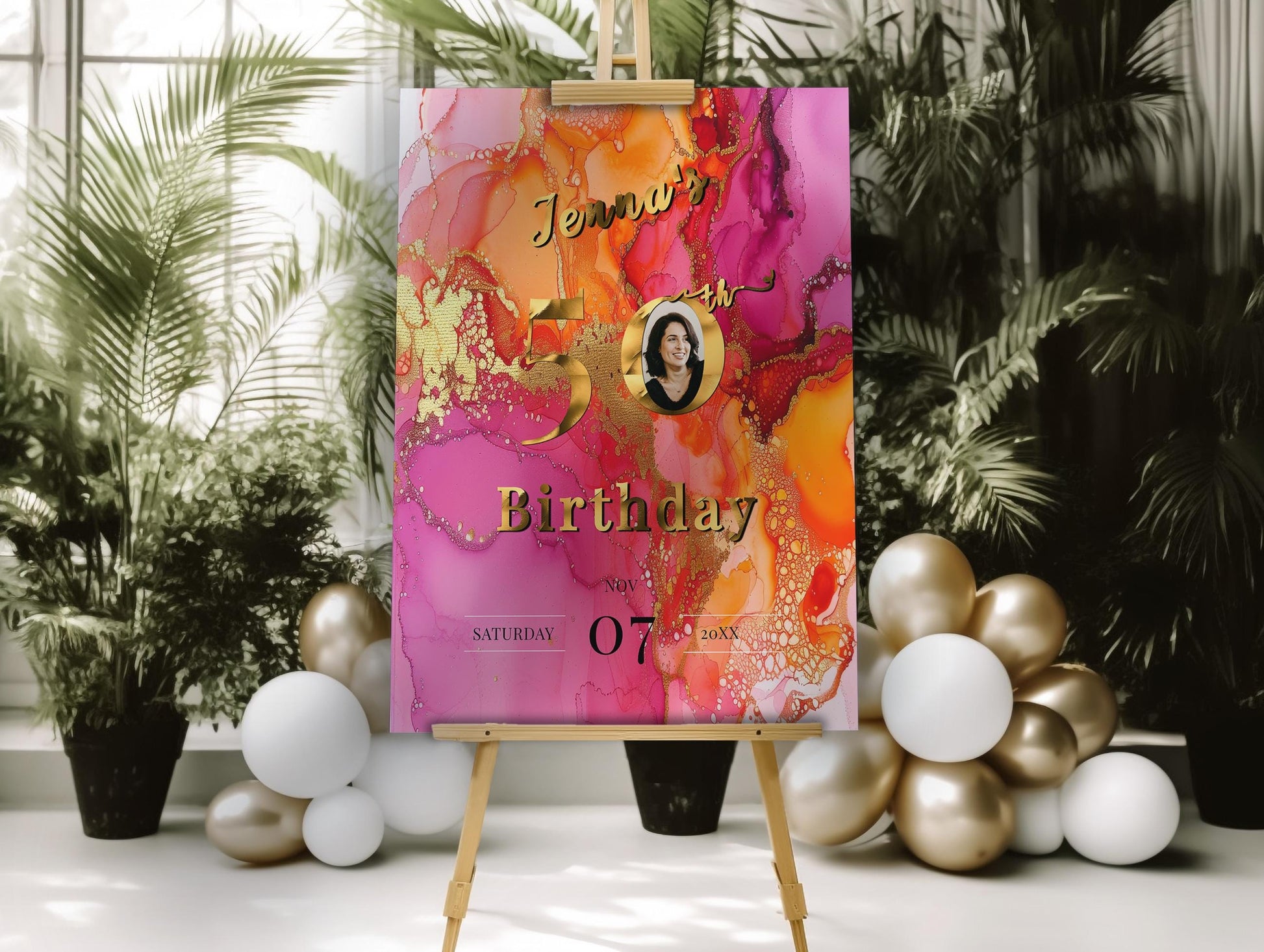 Event Welcome Sign - Editable Photo Template | Instant Download Pink Orange Decor 18x24 & 24x36