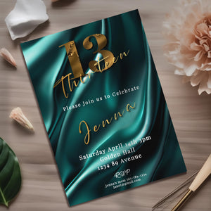 13th Birthday invitation girl teal-Invite Template - Official teenager-editable Digital Download, Teal and Gold-Teen Birthday