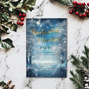 Enchanted Forest Christmas Party Invitation – Elegant Holiday Editable Template