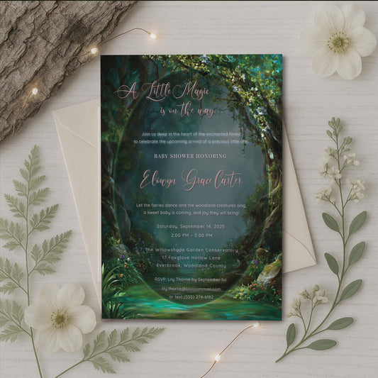 Woodland Fairy Baby Shower Invitation | Enchanted Forest Editable Template
