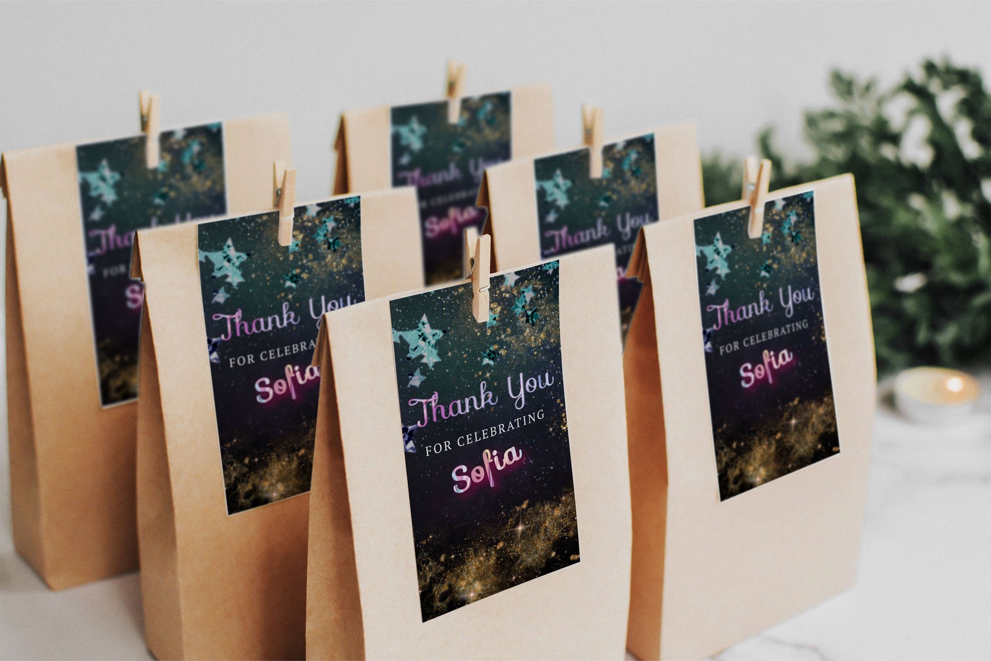 Rainbow Foil 14th Birthday Invitation: Editable Teen Evite (Thank You Tag)