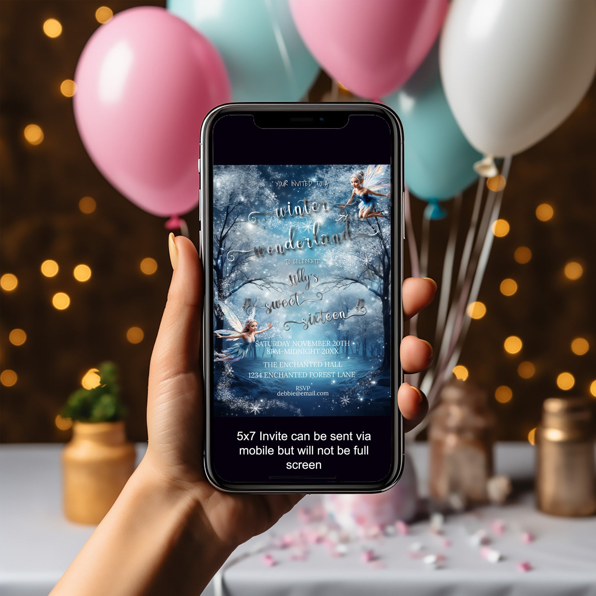 Winter Wonderland Sweet 16 Invitation | Enchanted Forest Editable Template