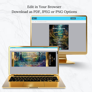 Enchanted Forest Prom Bundle | Invitation, Flyer & Ticket Editable Templates