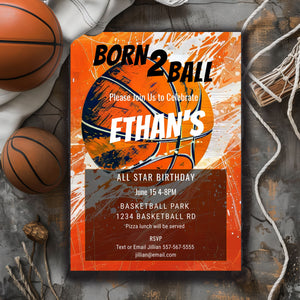 Basketball Birthday Invitation: Grunge Sports Party, Editable 5x7 (Printable Template)