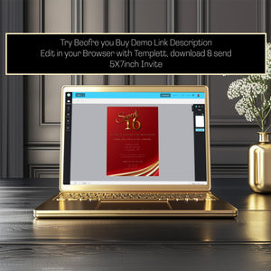Red and Gold Sweet 16 Invite, Customizable Digital Invitation Template, Elegant Quinceanera Birthday Invite