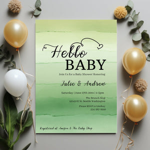Baby Shower Invitation | Sage Green Watercolor Invitation Set - Editable Digital Bundle