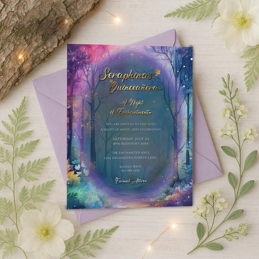 Enchanted Forest Quinceañera Invitation | Fairytale Editable Template