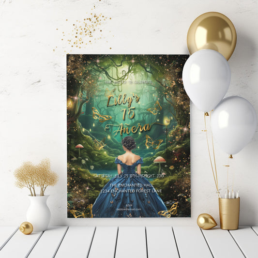 Enchanted Forest Quinceañera Invitation | Fairytale Editable Template