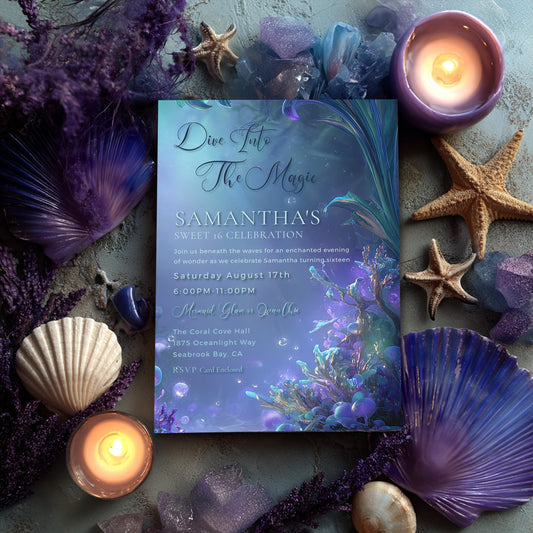 Mermaid Sweet 16 Invitation Template: Under the Sea Birthday (Editable Digital Download)