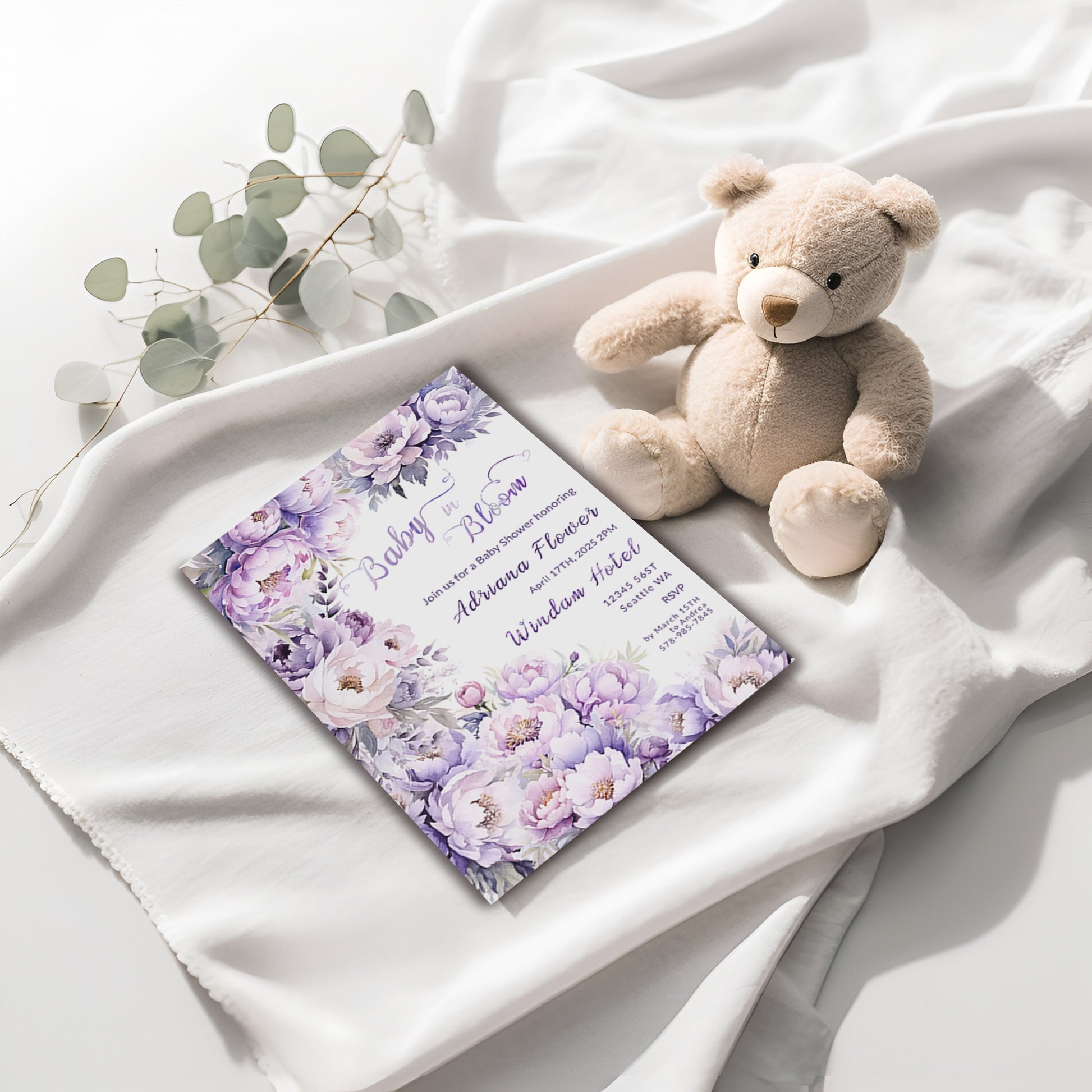 Lavender Floral Baby Shower Invitation: Editable Template (Digital Download)