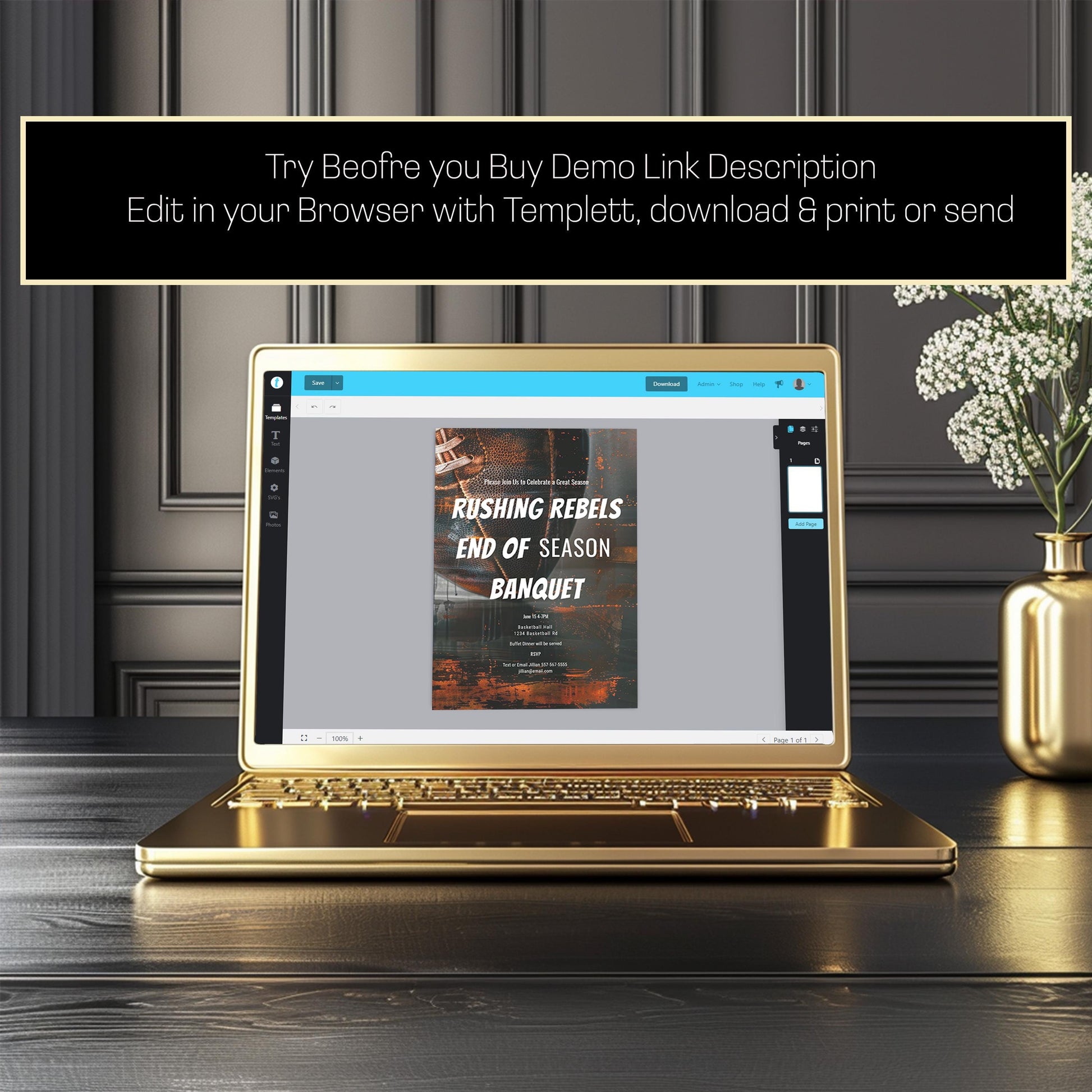 Football Banquet Invitation - Editable Sports Team Party Invite | Printable Template