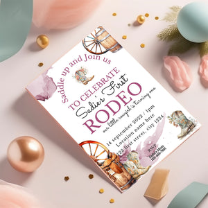 Editable Girl's 1st Rodeo Birthday Invitation Template | Western Cowgirl Party 5x7