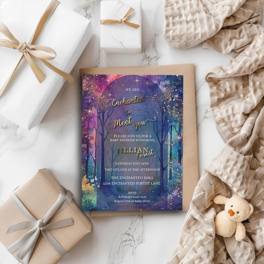 Enchanted Forest Baby Shower Invitation | Whimsical Fairytale Editable Template