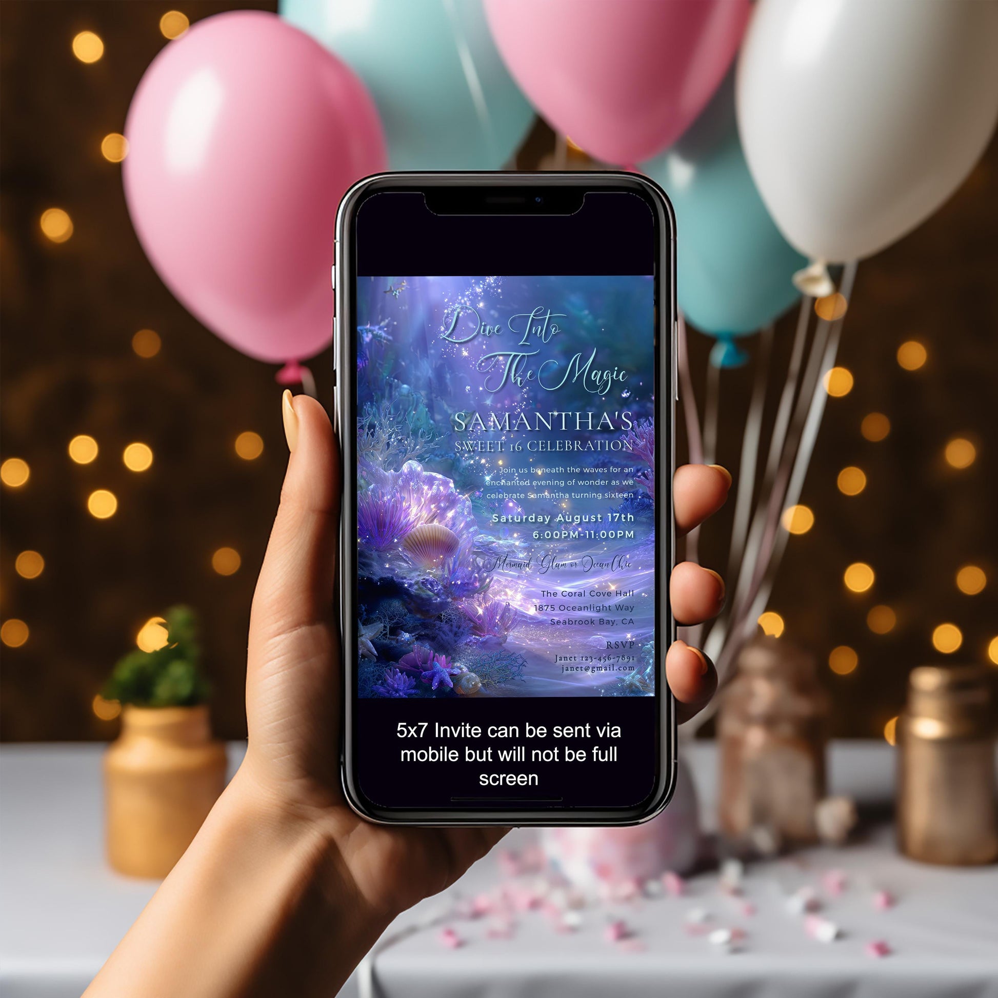 Mermaid Sweet 16 Invitation Template: Under the Sea Birthday (Editable Digital Download)