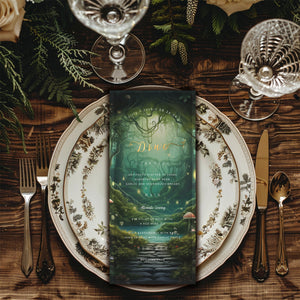 Editable Enchanted Forest Wedding Menu Card | Fairytale Garden Template 4x9in