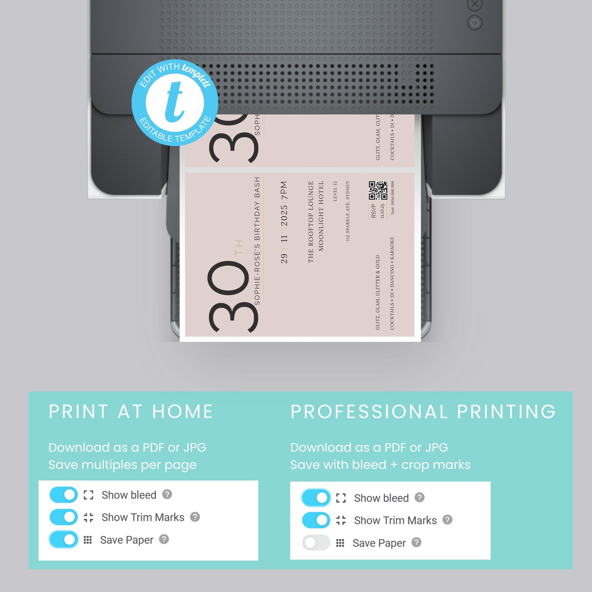 Blush & Gold 30th Birthday Invitation – Elegant Milestone Editable Template