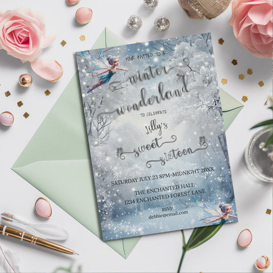 Winter Wonderland Sweet 16 Invitation – Enchanted Forest Editable Template