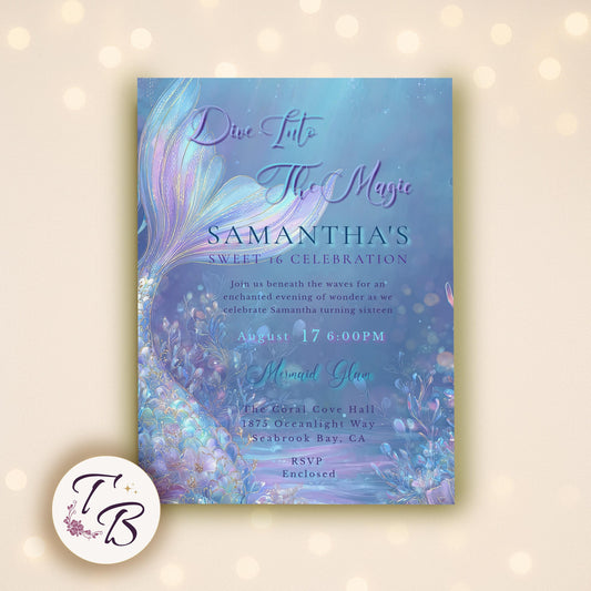 Mermaid Sweet 16 Invitation - Editable Ocean Party Template | Printable Fantasy Birthday Invite
