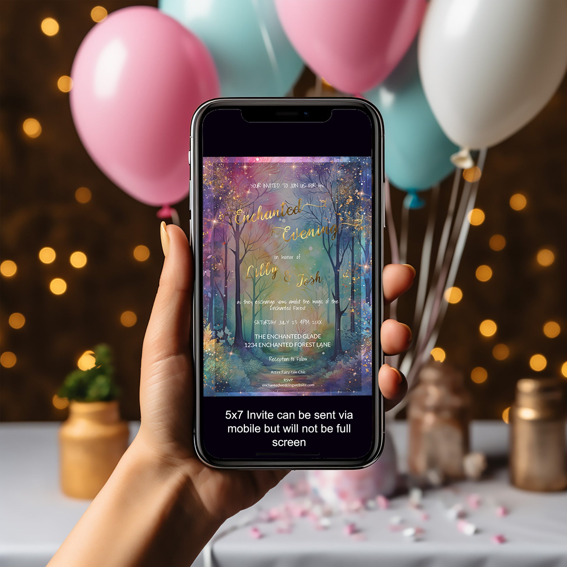 Enchanted Forest Wedding Invitation - Editable Digital Suite | Gold Foil Rustic Design