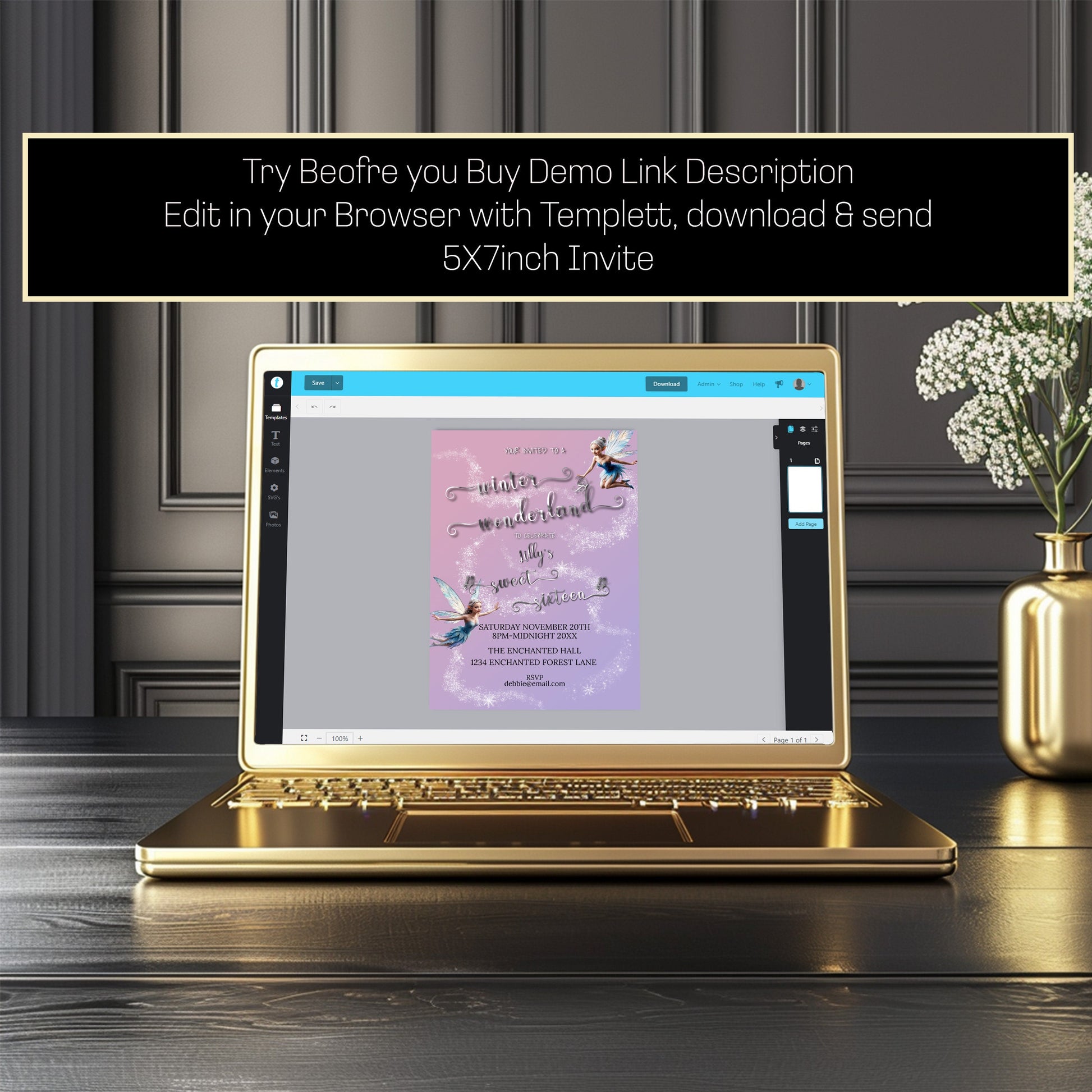 Winter Fairy Sweet 16 Invitation – Winter Wonderland Editable Template